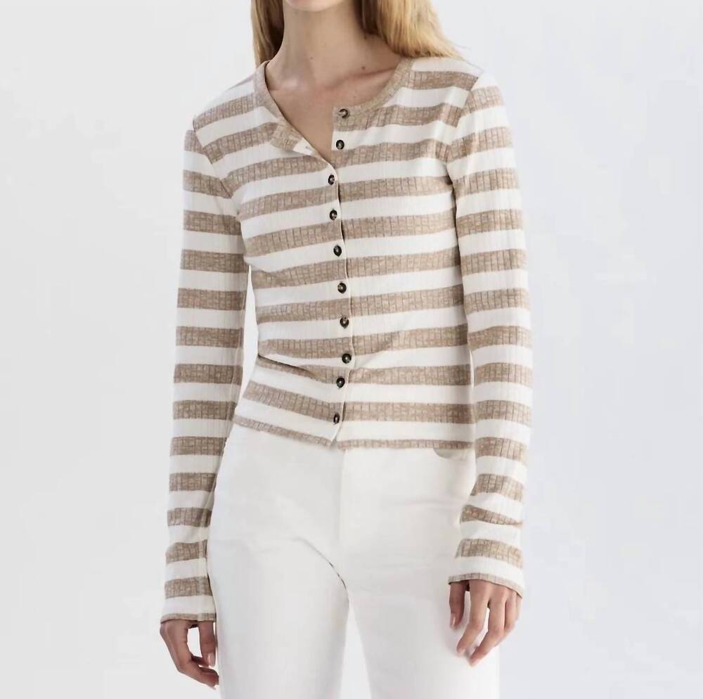 NEW RAG & BONE knit wide rib stripe cardigan in toffee